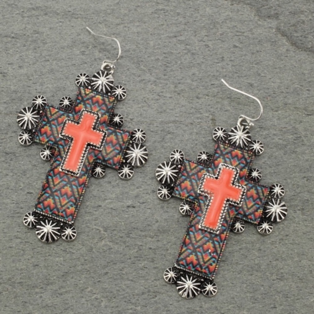Aztec Print Cross Earrings